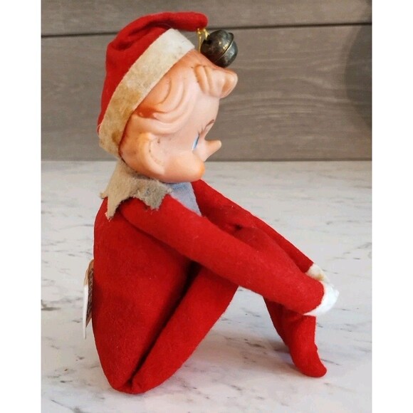 Vintage Elf Knee Hugger Pixie Figure Sakai & Co Ltd Japan Red Green 4" - Picture 3 of 8